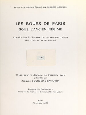 cover image of Les boues de Paris sous l'Ancien Régime
